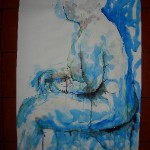 Blue female nude in ink
