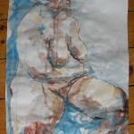 Female nude sitting turning pastel ink