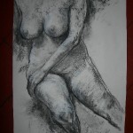 Sitting female nude charcoal