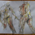 Two nudes in ink and graphite