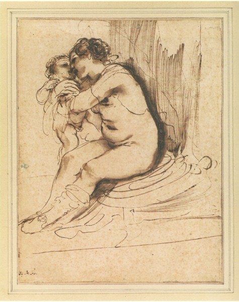 Guercino_nude_woman_seated_embracing_child