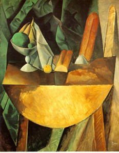 PabloPicasso-Bread-and-Fruit-Dish-on-a-Table-1909