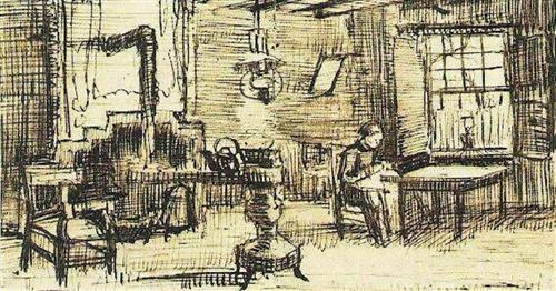 Van_Gogh_Interior_with_woman_sewing_1885